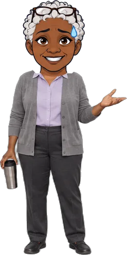 Dana, the fictional mentor, arms folded while considering the request.