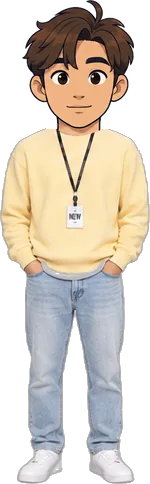 Ollie, a fictional colleague with a cartoon head, from "The Last Hire".