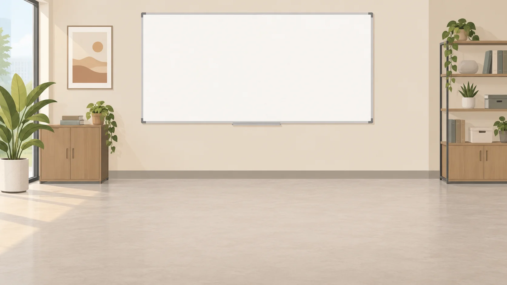 A fictional office whiteboard ready for meeting notes.