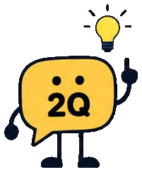 Q, the yellow two-question speech-bubble mascot, on the Purpose card