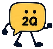 Q, the yellow guide, walking toward two questions.