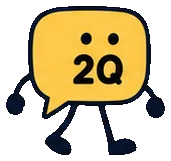 Q, the yellow guide, walking toward two questions.