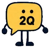 Q, the yellow guide, walking toward two questions.