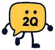 Q, the yellow guide, walking toward two questions.