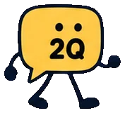 Q, the yellow guide, walking toward two questions.
