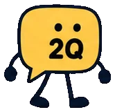 Q, the yellow guide, walking toward two questions.