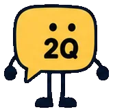 Q, the yellow guide, walking toward two questions.