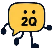 Q, the yellow guide, walking toward two questions.