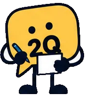 Q, the yellow 2Q guide, preparing a note.